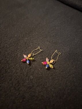 Rainbow flower dangle earrings